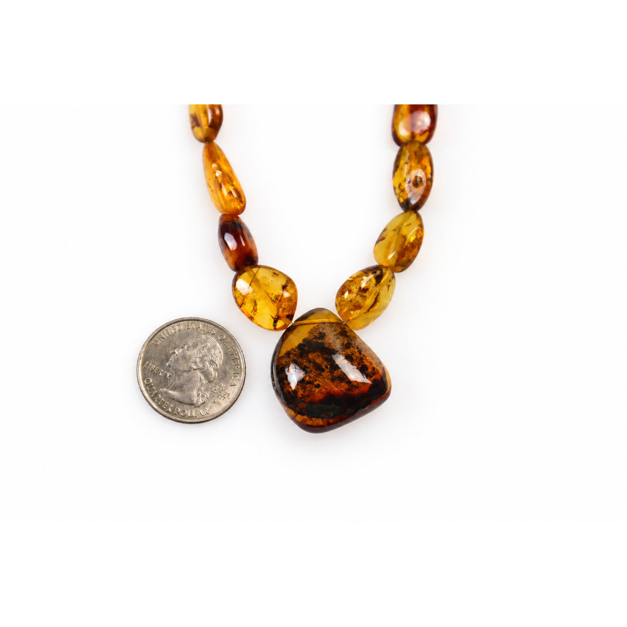 Real green red Dominican amber sterling silver necklace 19.3in – photo 3
