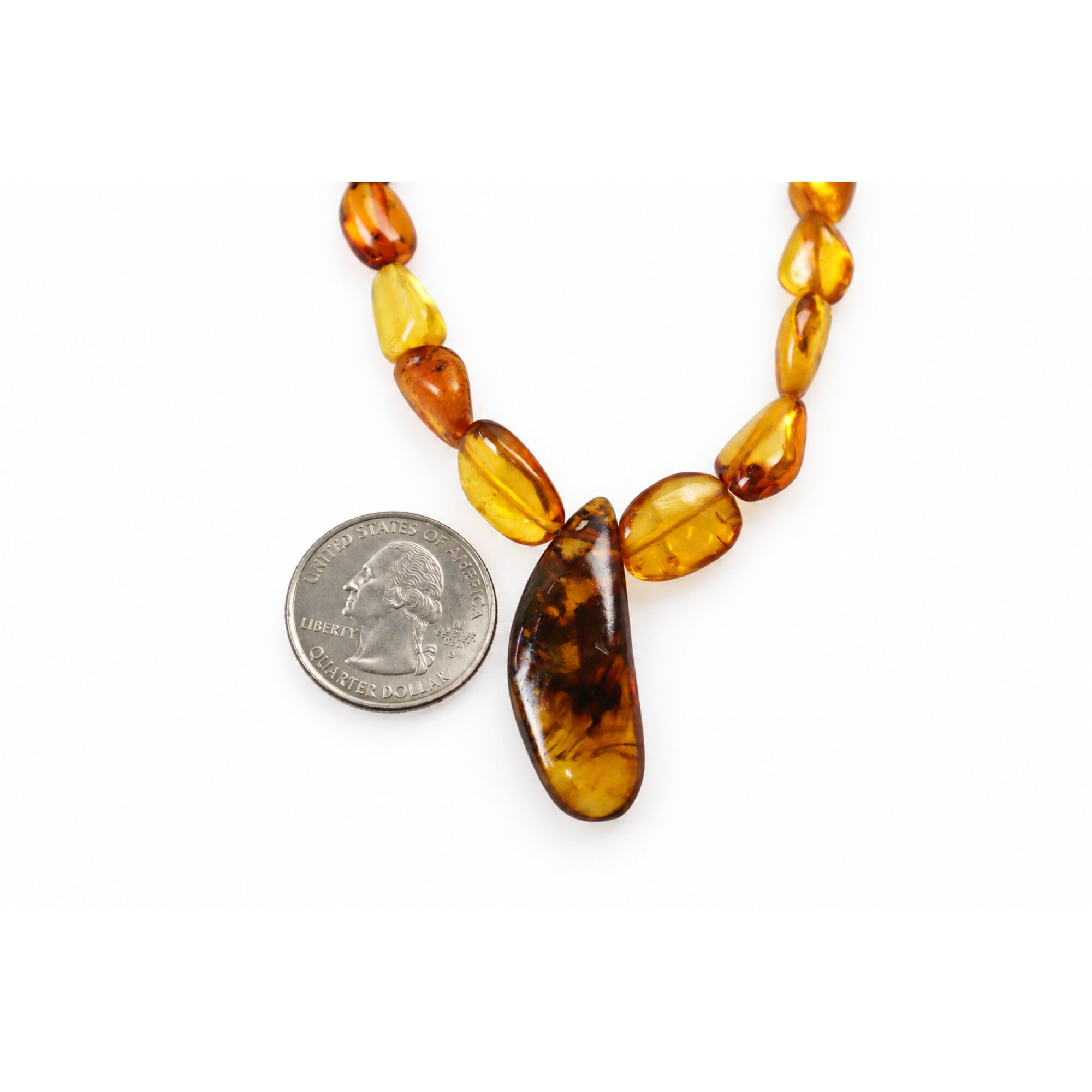 Boutique crafted green red Dominican amber sterling silver necklace 19.7in – photo 2