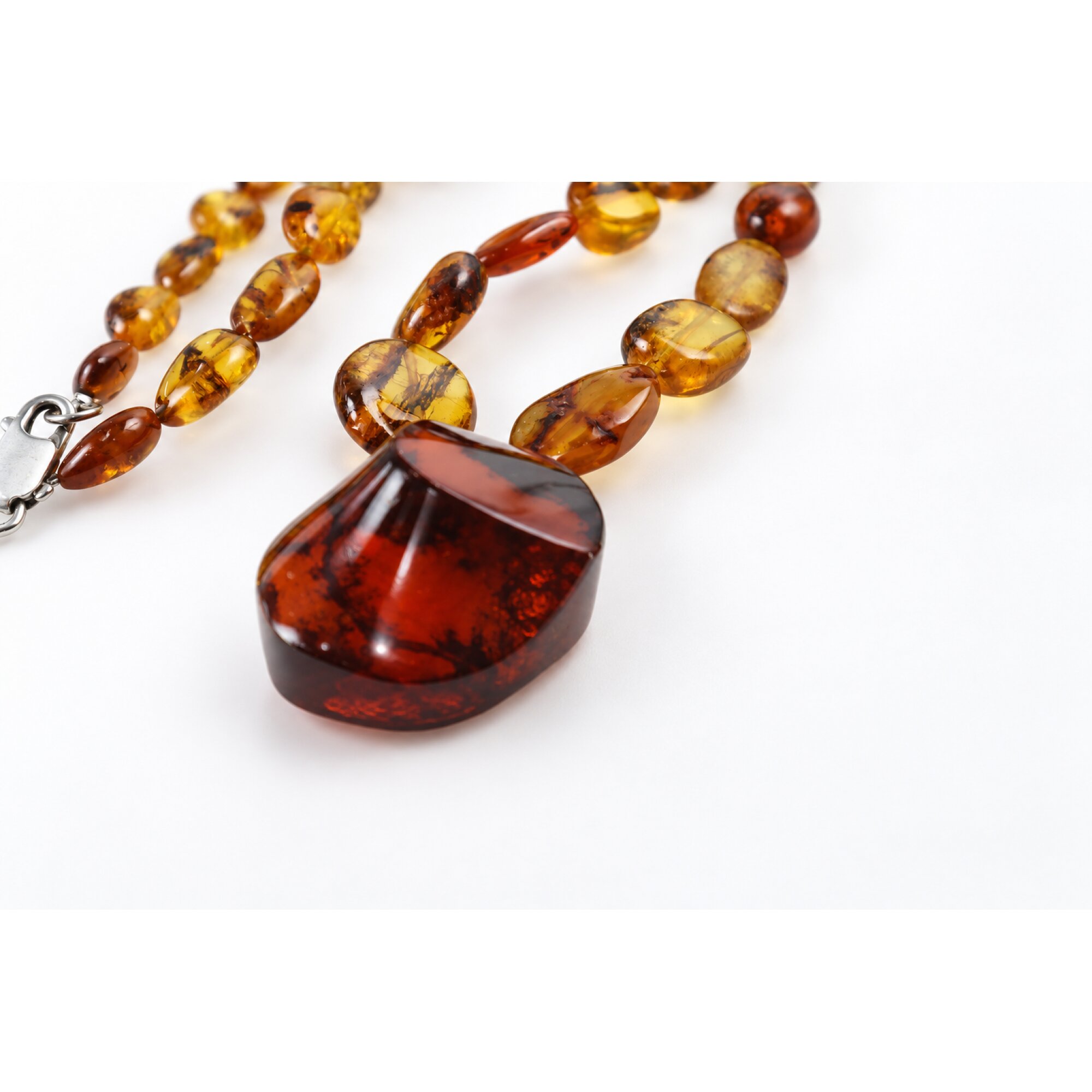 Skilled craftsmanship orange red Dominican amber sterling silver necklace 19.7in – photo 8
