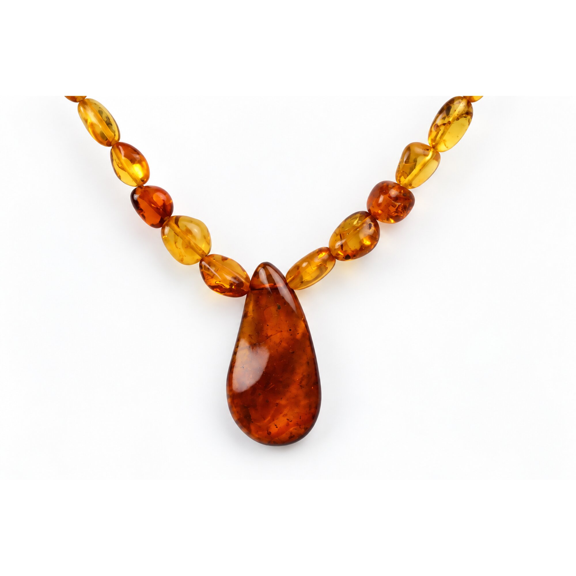 Skilled craftsmanship orange red Dominican amber sterling silver necklace 18.9in – photo 4