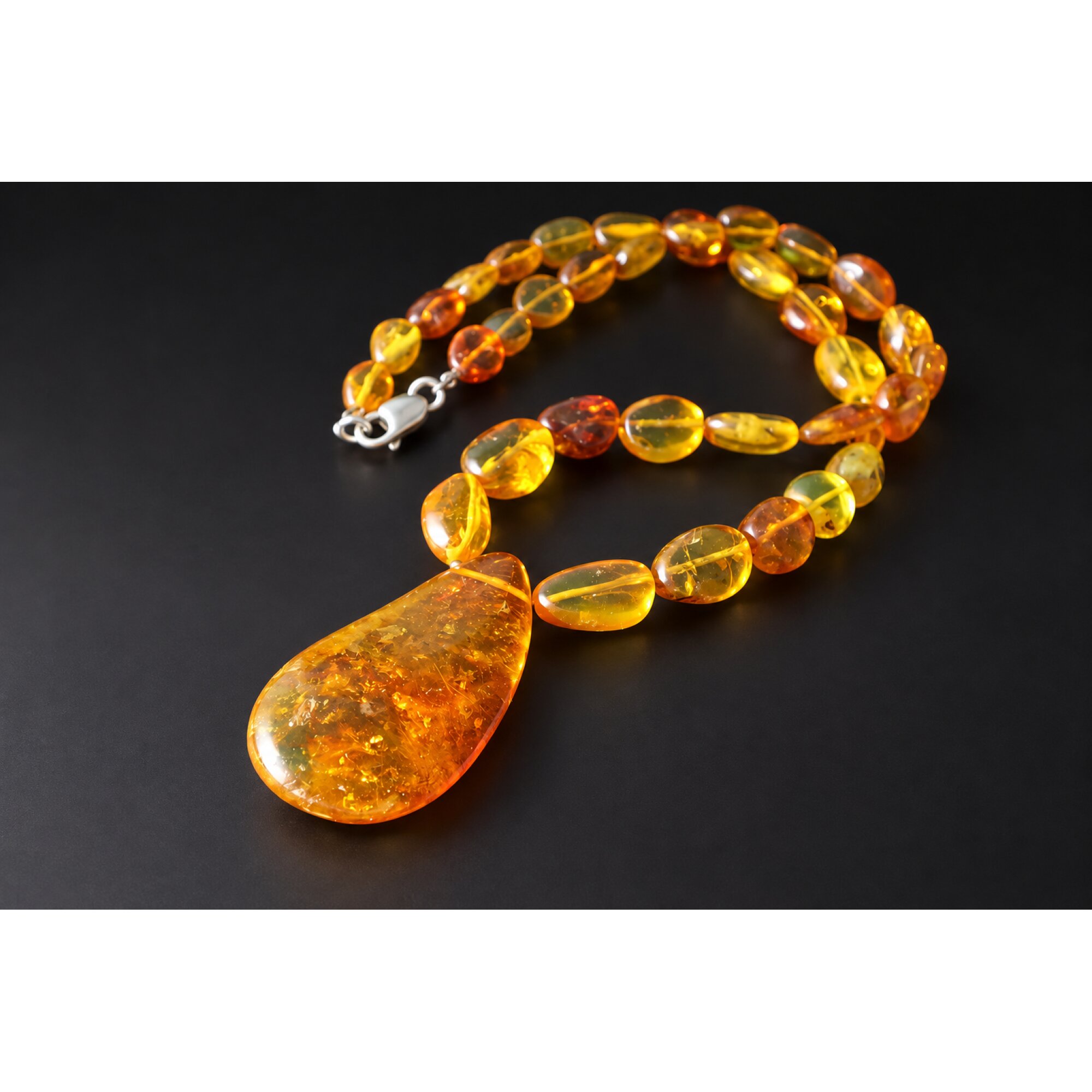 Skilled craftsmanship orange red Dominican amber sterling silver necklace 18.9in – photo 9