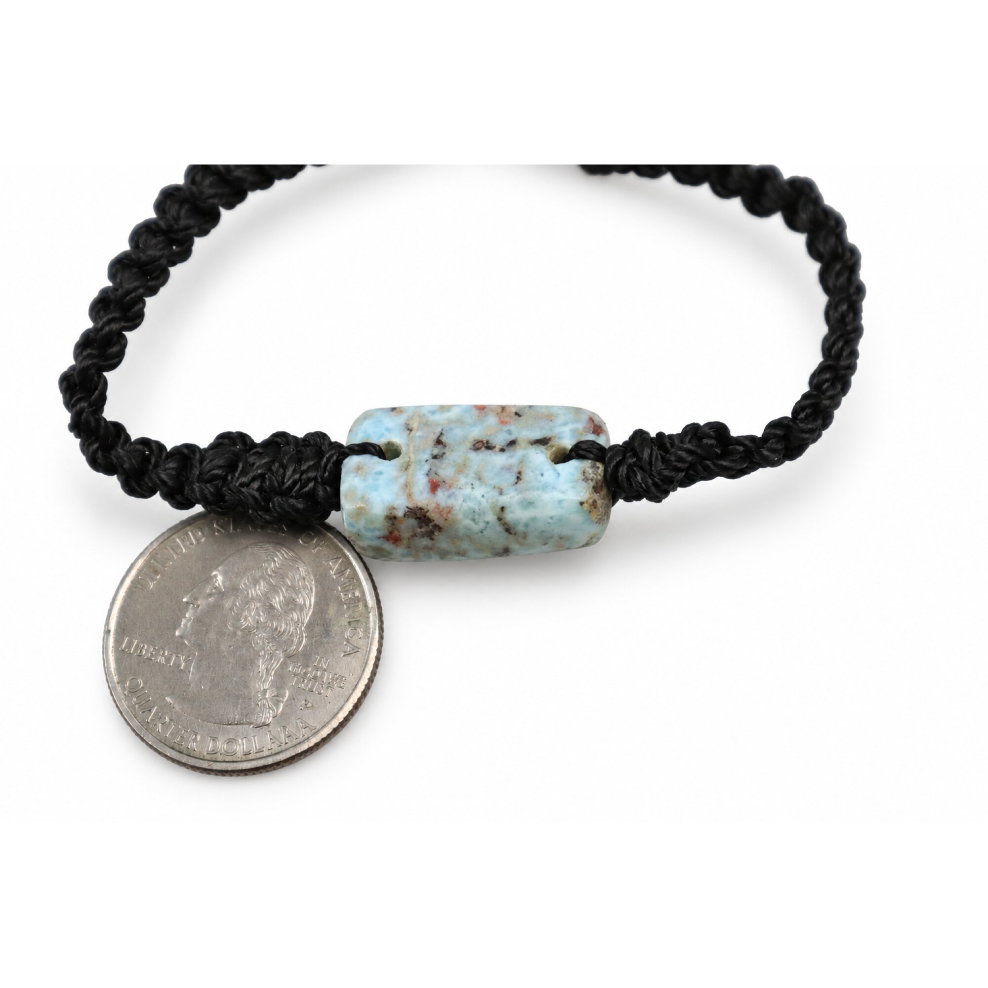 Carefully handmade cafe blue Dominican Larimar macrame bracelet 22mm – photo 3