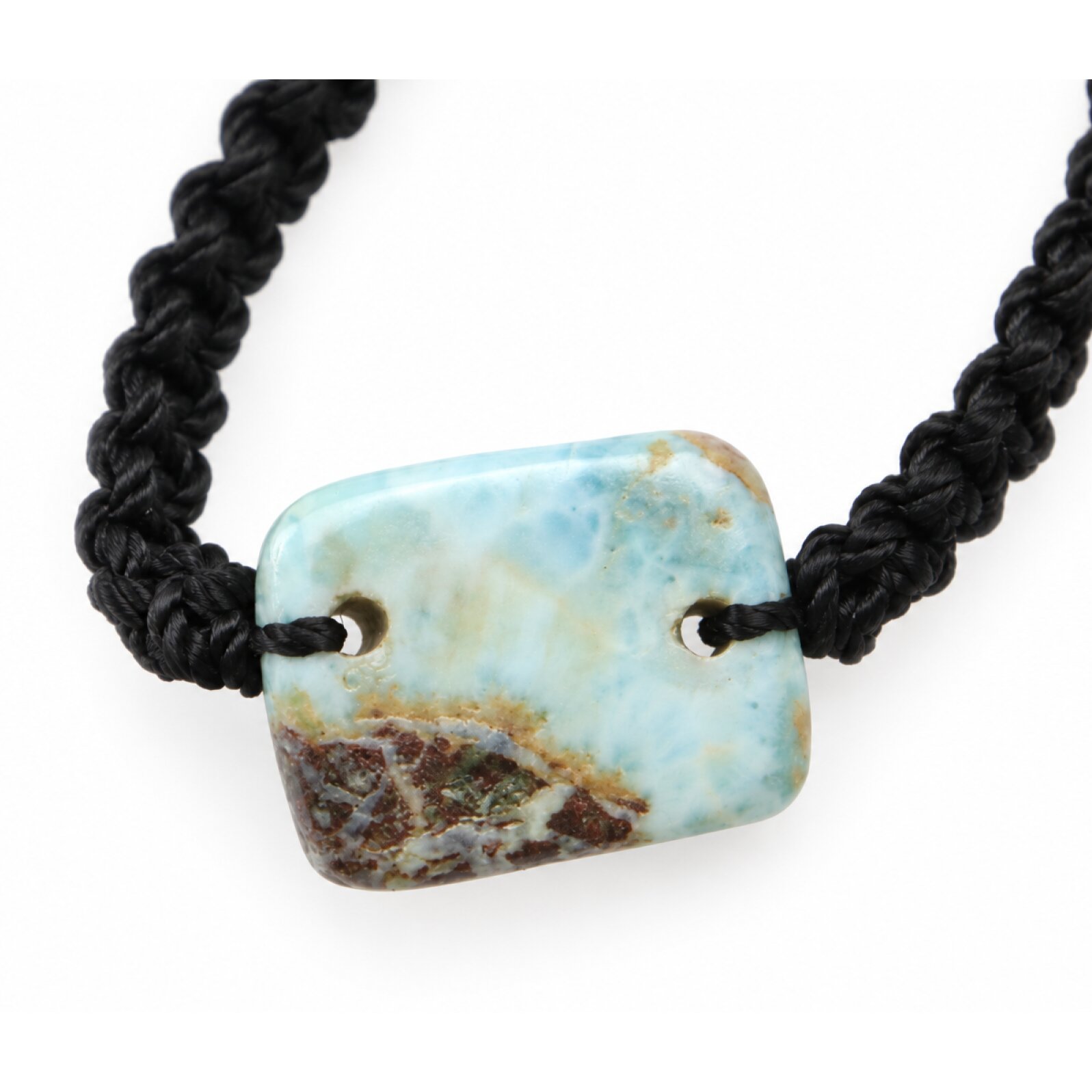Natural cafe blue Dominican Larimar macrame bracelet 20mm