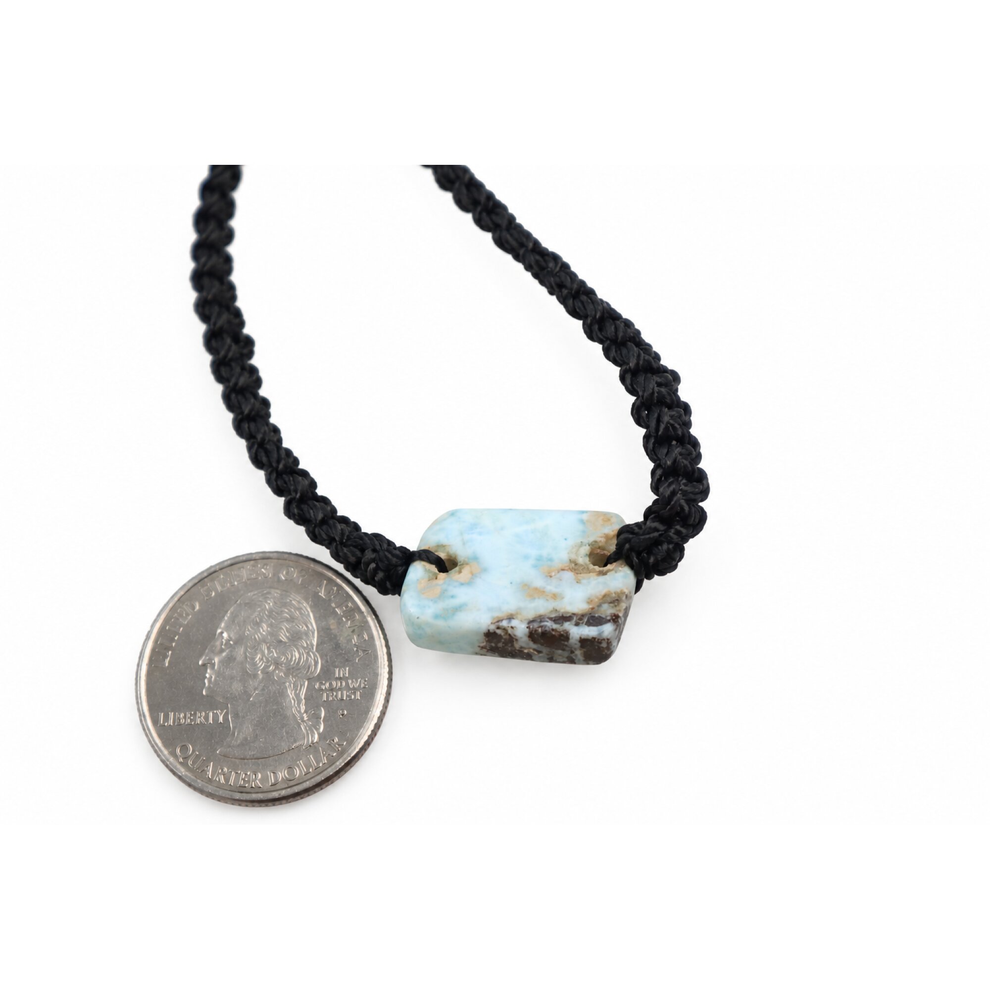 Natural cafe blue Dominican Larimar macrame bracelet 20mm – photo 2