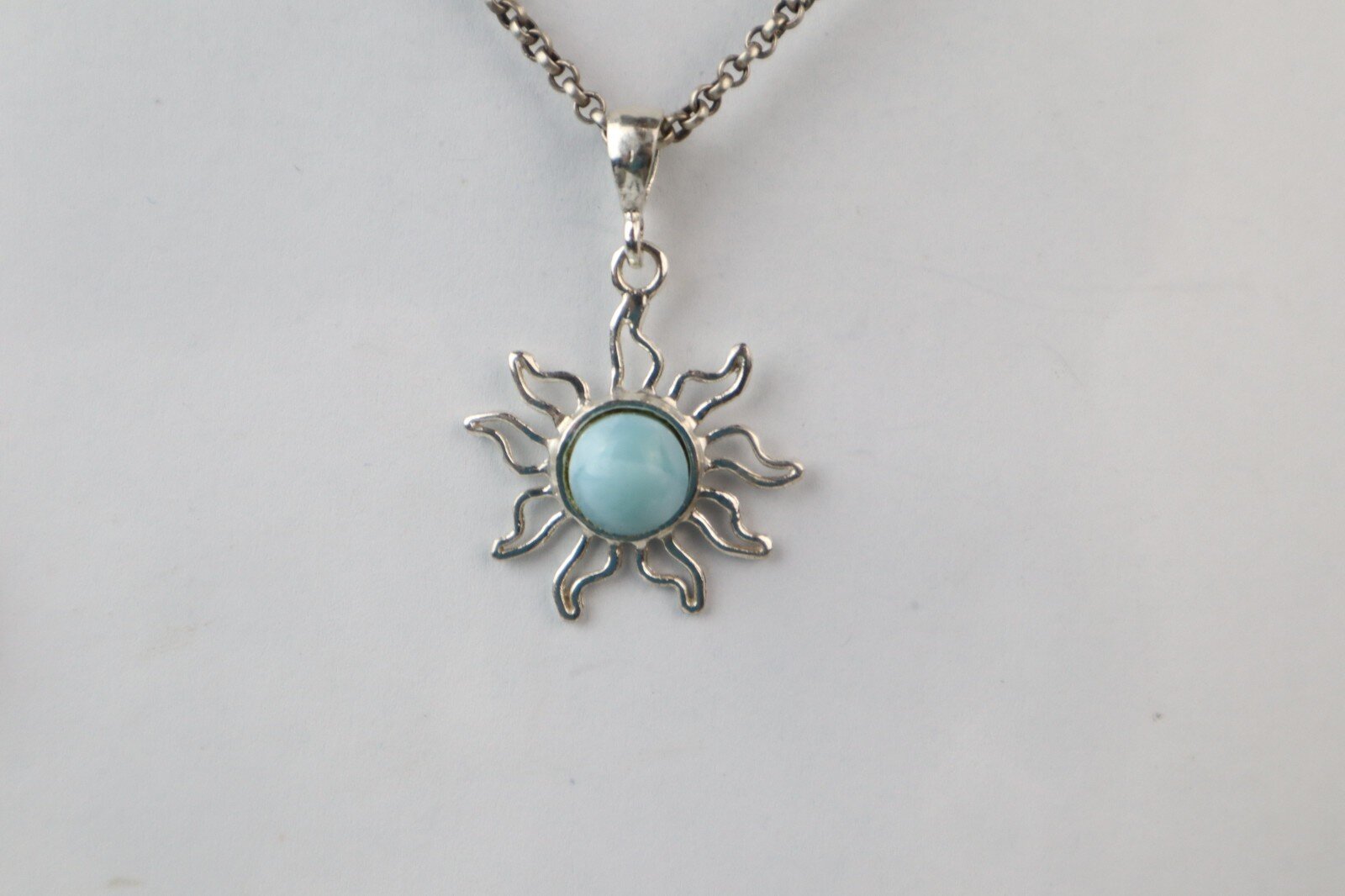 Exquisite Handcrafted Sky Blue Larimar 925 Sterling Silver Sun Pendant 39mm – photo 5
