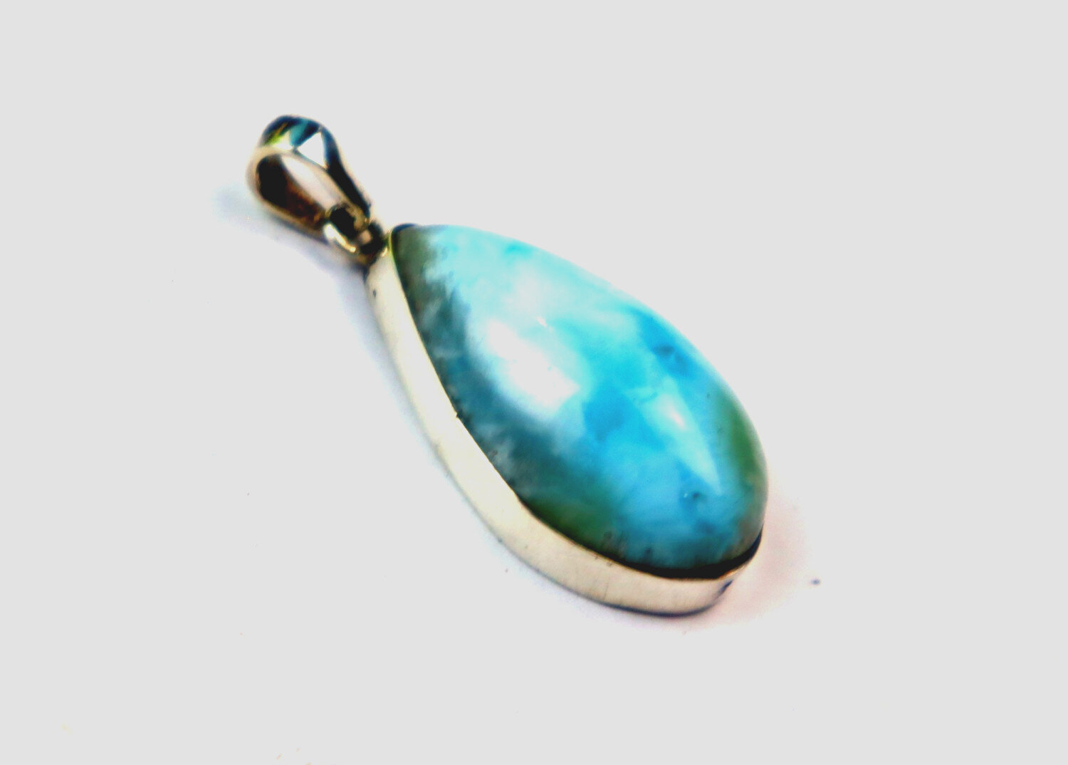 Charming Design Natural Green Blue Larimar .925 Sterling Silver Pendant 38mm – photo 3