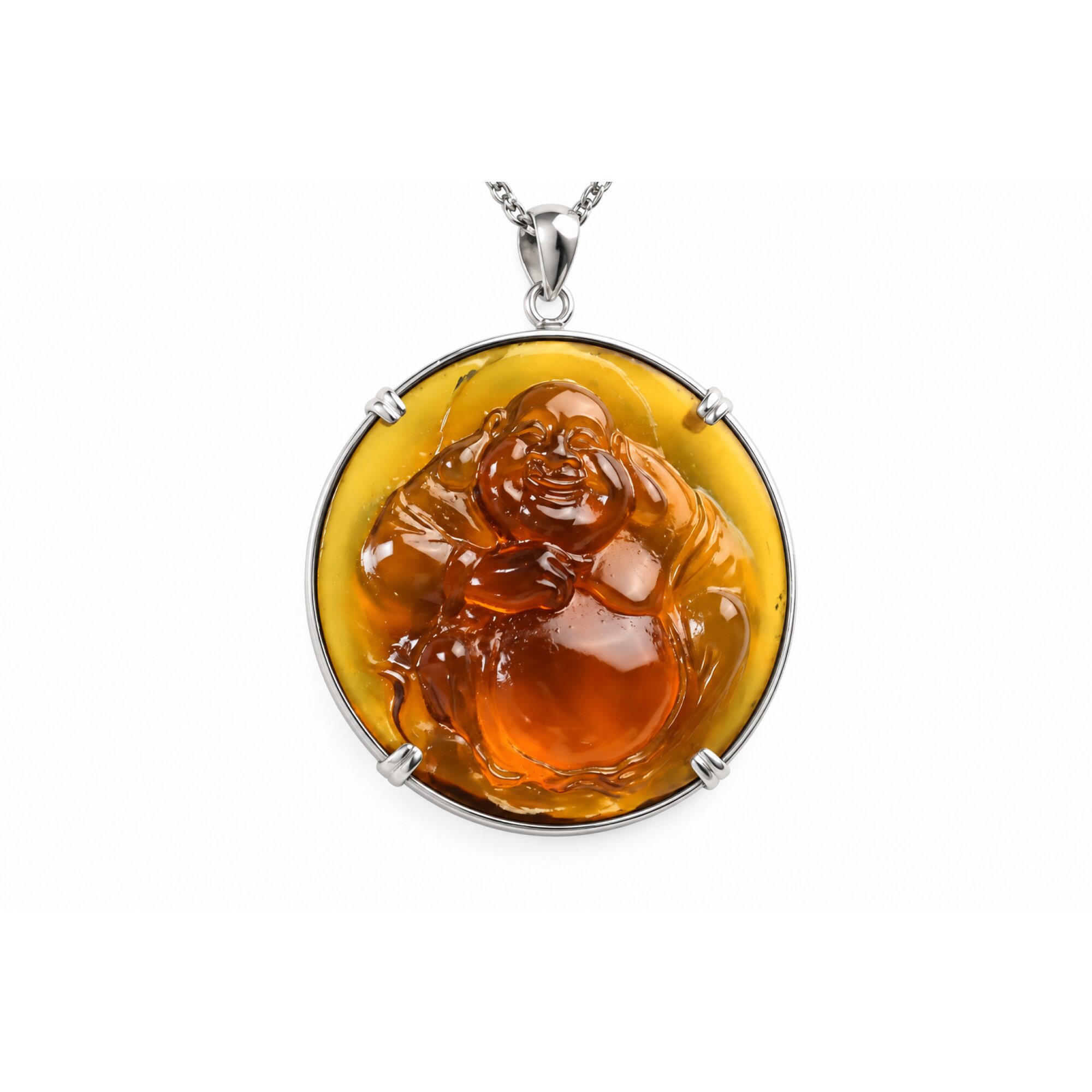 Expertly hand carved cognac green Dominican amber sterling silver pendant 63mm – photo 9