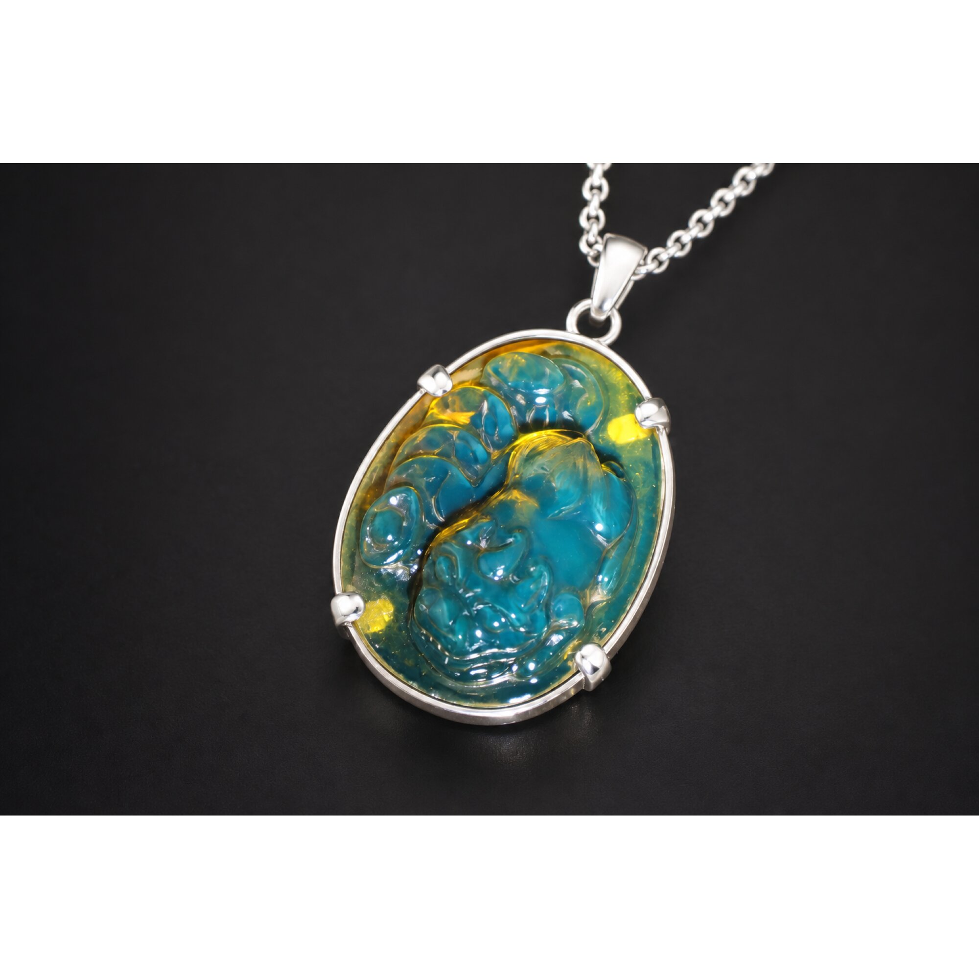 Earth mined sky blue Dominican amber sterling silver amber 55mm – photo 6