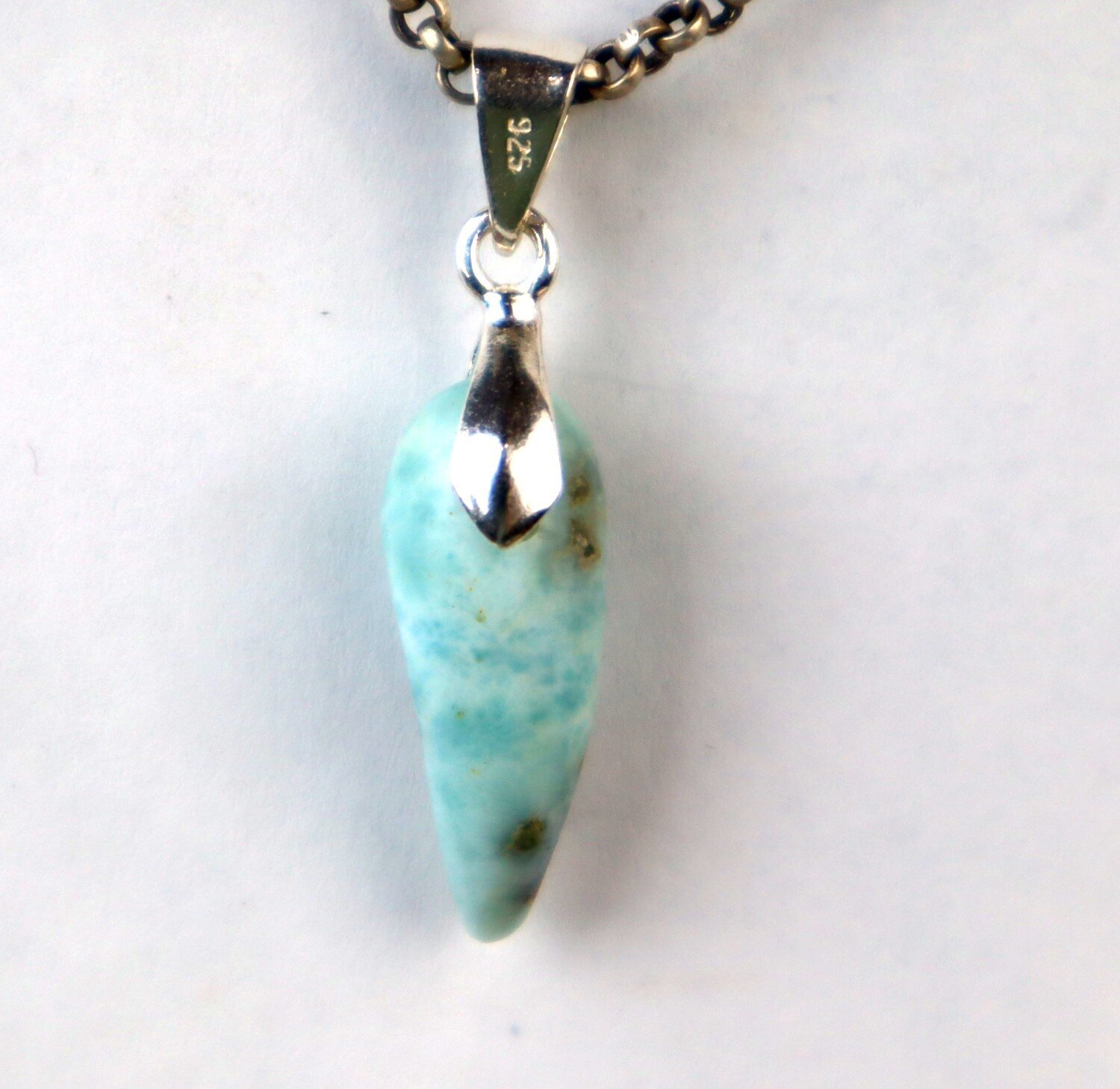 Natural Ocean Blue Larimar .925 Sterling Silver Pendant 36mm – photo 6