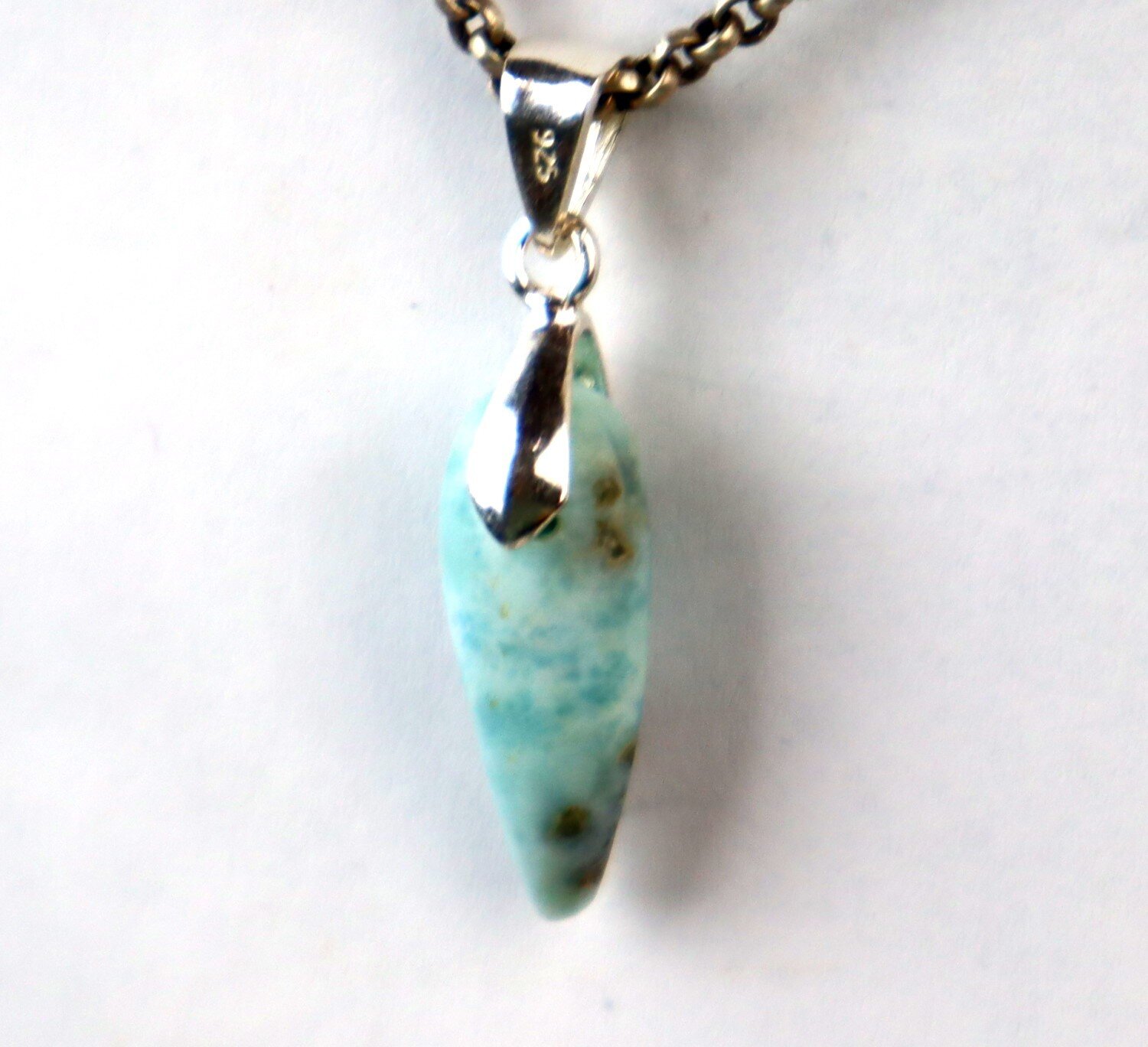 Natural Ocean Blue Larimar .925 Sterling Silver Pendant 36mm – photo 8