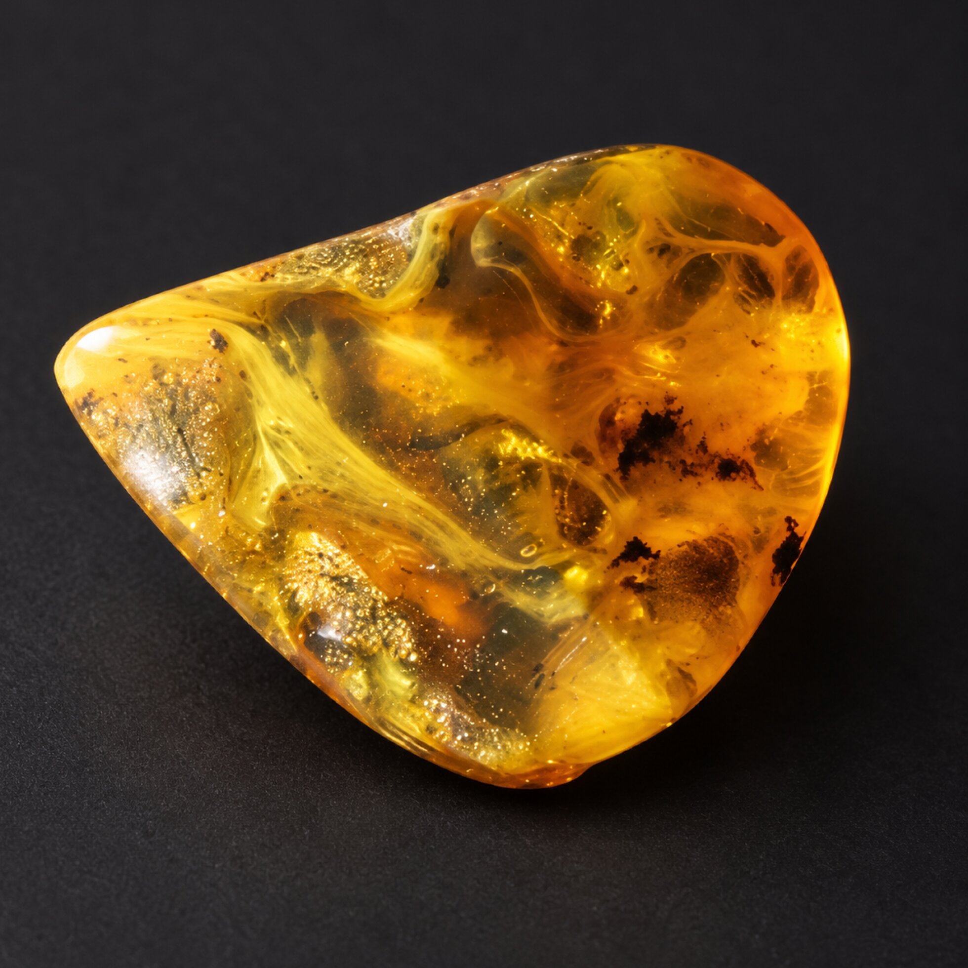Untreated yellow Dominican amber cabochon