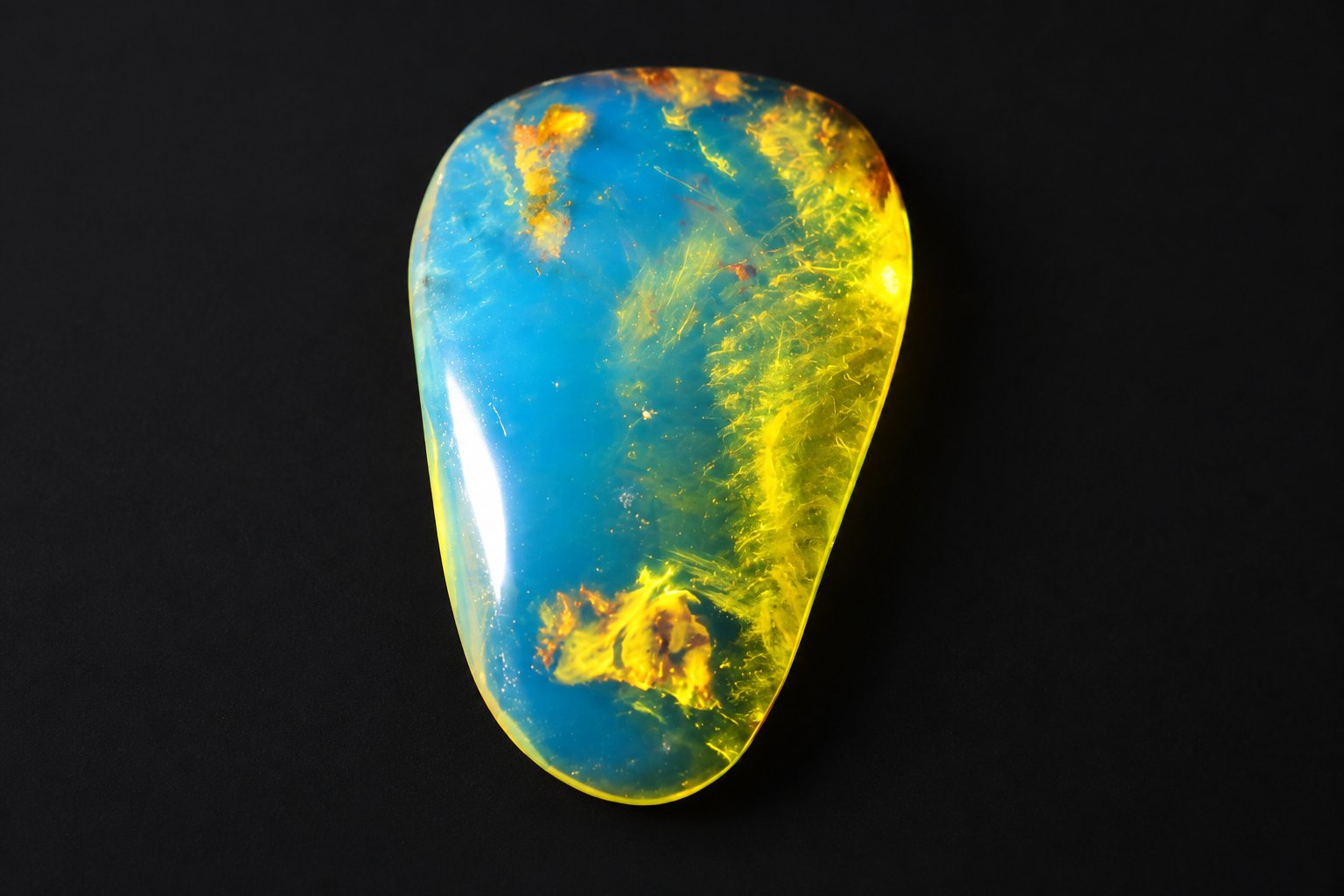 Earth crafted deep blue Dominican amber cabochon