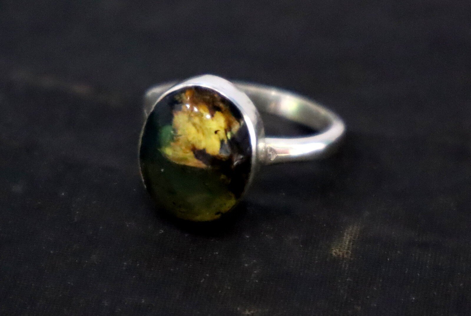 Handcrafted Natural Deep Blue Amber 925 Sterling Silver Oval Ring US#5.75 – photo 8