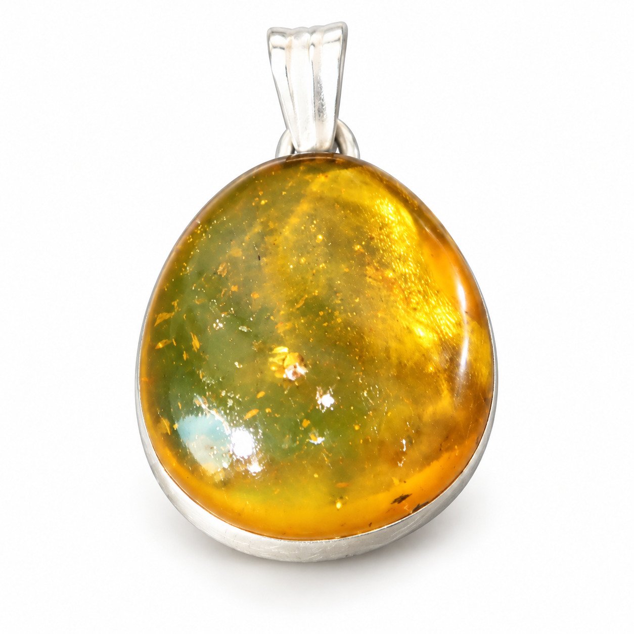Boutique crafted yellow green Dominican amber sterling silver pendant 4g – photo 4