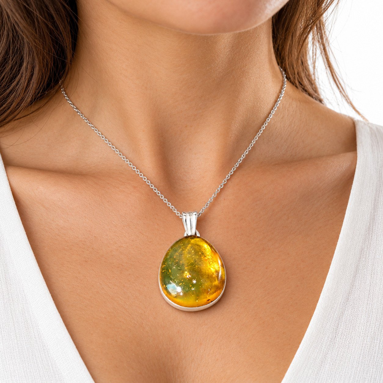 Boutique crafted yellow green Dominican amber sterling silver pendant 4g – photo 6