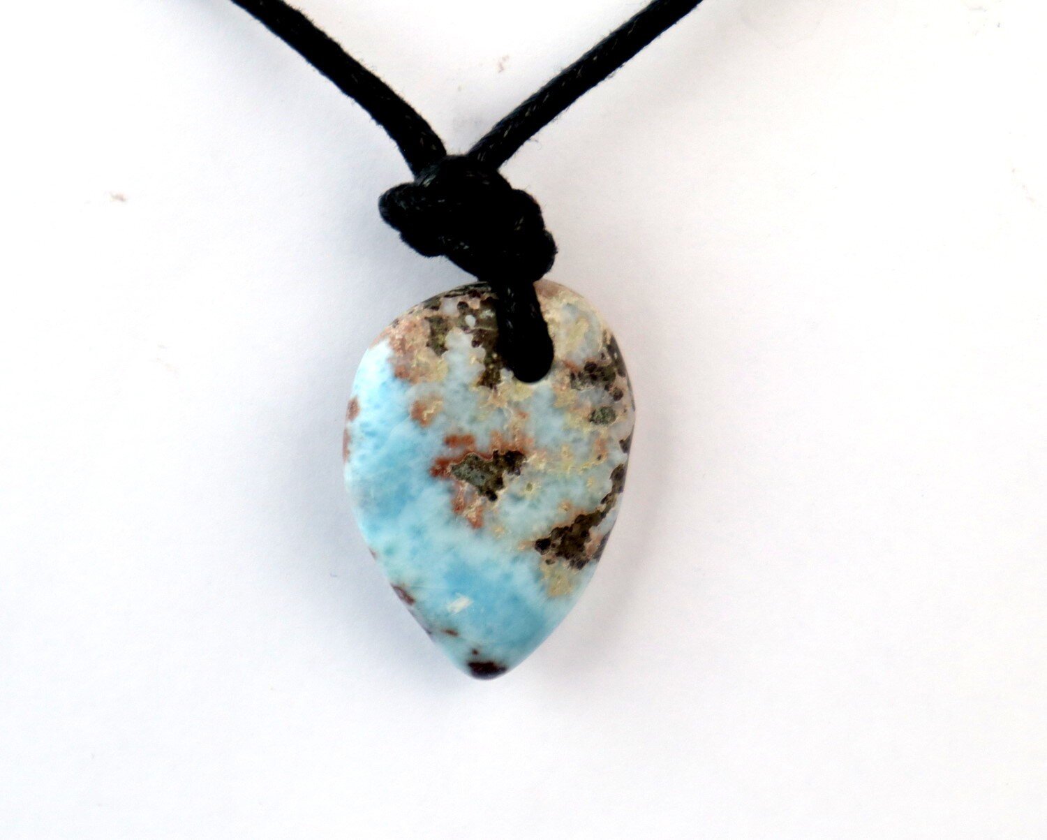 Finest Natural Sky Blue Larimar Necklace adjustable free leather cord – photo 3