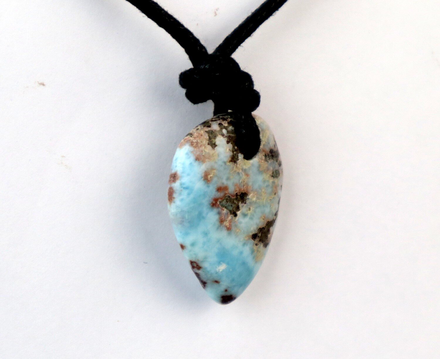 Finest Natural Sky Blue Larimar Necklace adjustable free leather cord – photo 4