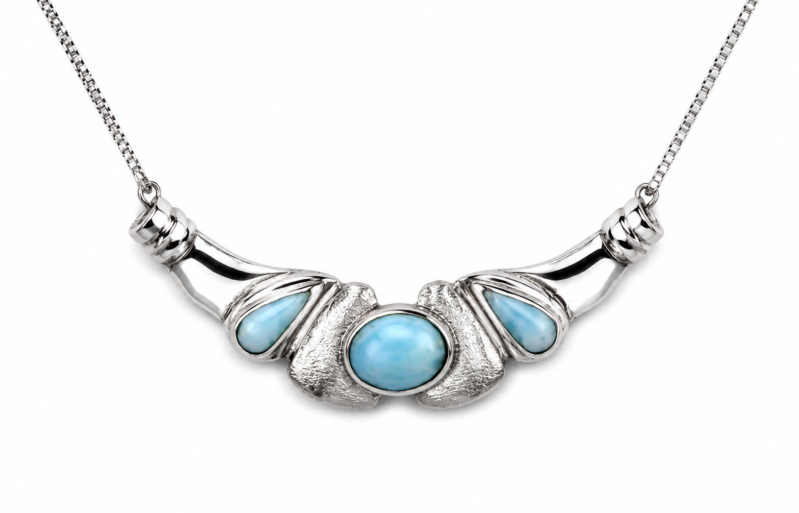 Genuine Dominican Blue Larimar Oval 925 Sterling Silver Necklace 20 inch – photo 4