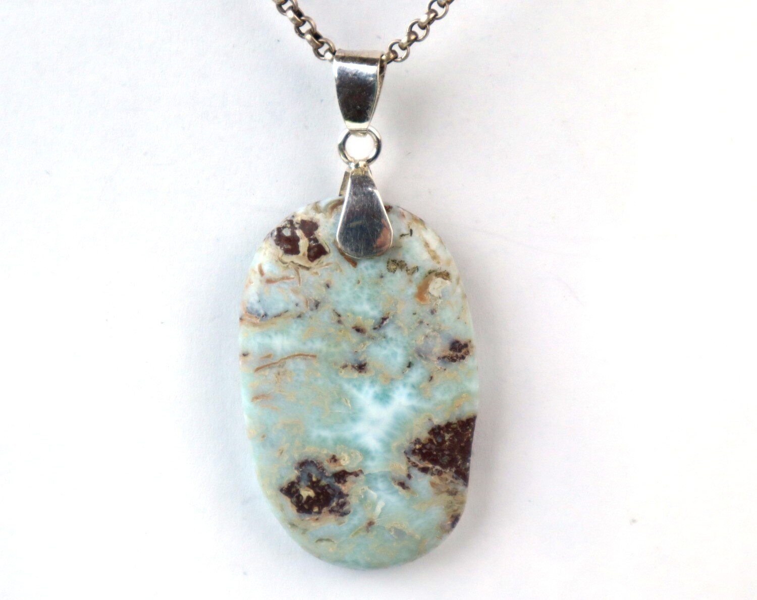 Oval Larimar Blue Sterling Silver Pendant 60mm – photo 4