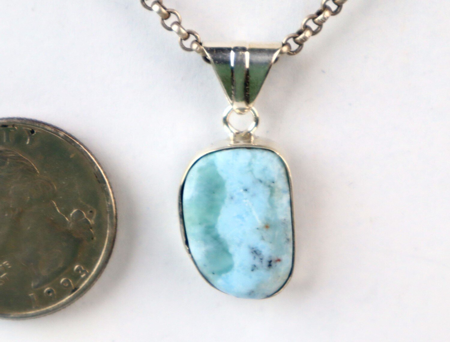 Rarest Green Blue Larimar 925 Sterling Silver Pendant 30mm – photo 5
