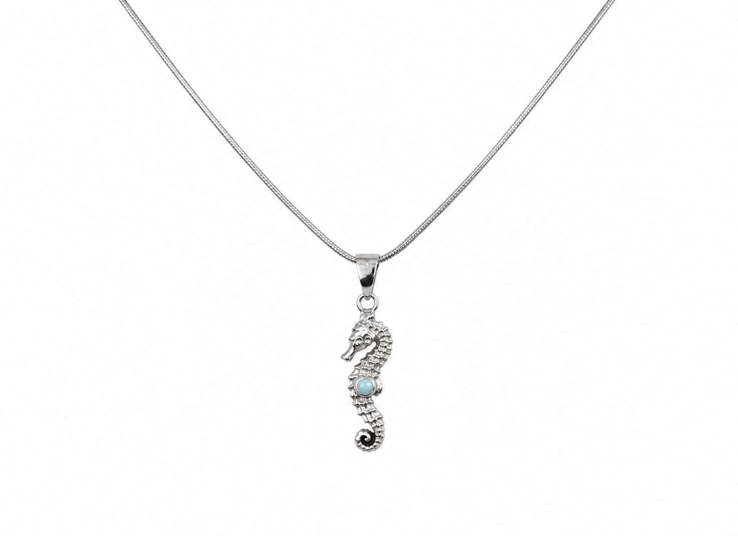 Genuine Dominican Blue Larimar 925 Sterling Silver Dolphin Necklace 16 Inch