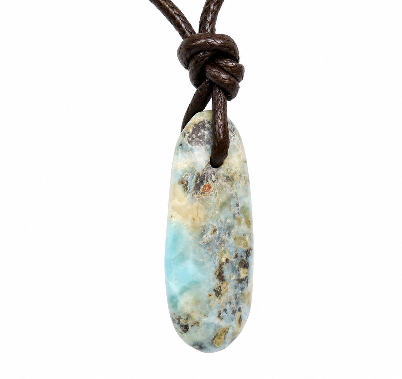 Rare Natural Light Blue Larimar Necklace free leather cord – photo 3