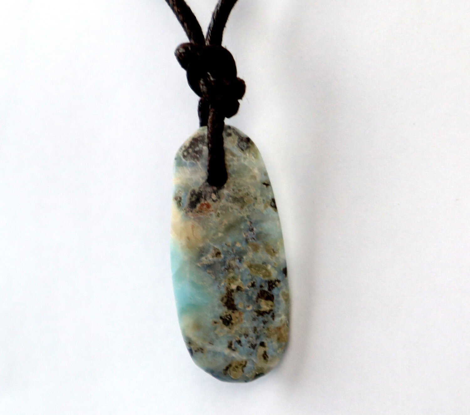 Rare Natural Light Blue Larimar Necklace free leather cord – photo 4