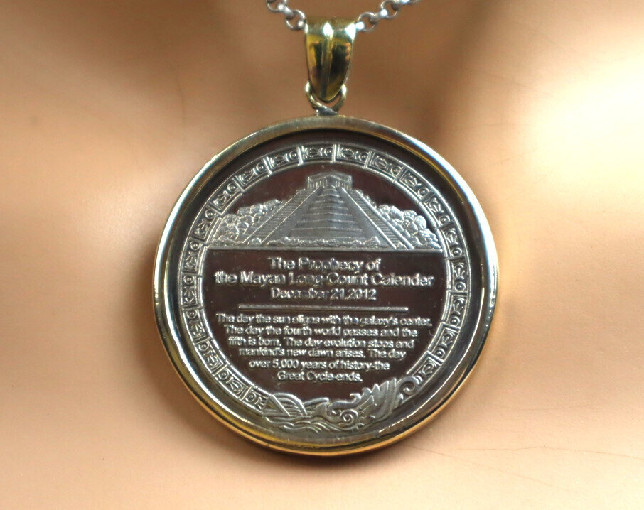Maya Memorial Coin Pyramids Mexico Aztec Gold and Silver Pendant 2inch