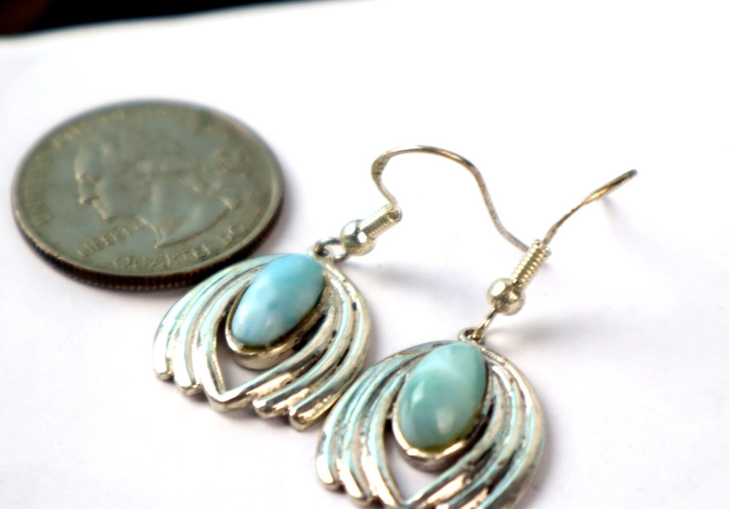 Lovely Natural Ocean Blue Larimar .925 Sterling Silver Dangle Earrings 37.0mm – photo 5