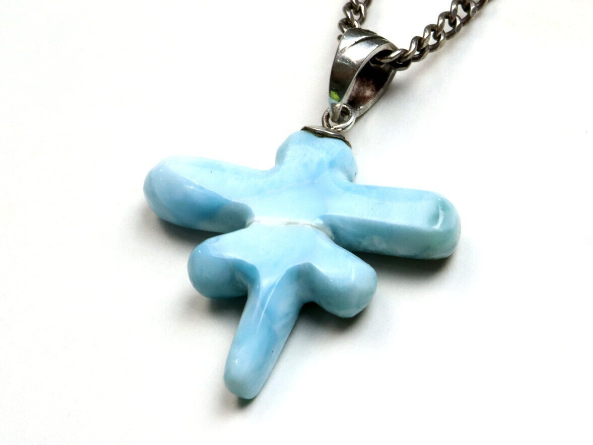 Exquisite 2inch Natural Sky Blue Larimar .925 Sterling Silver Dragonfly Pendant – photo 9