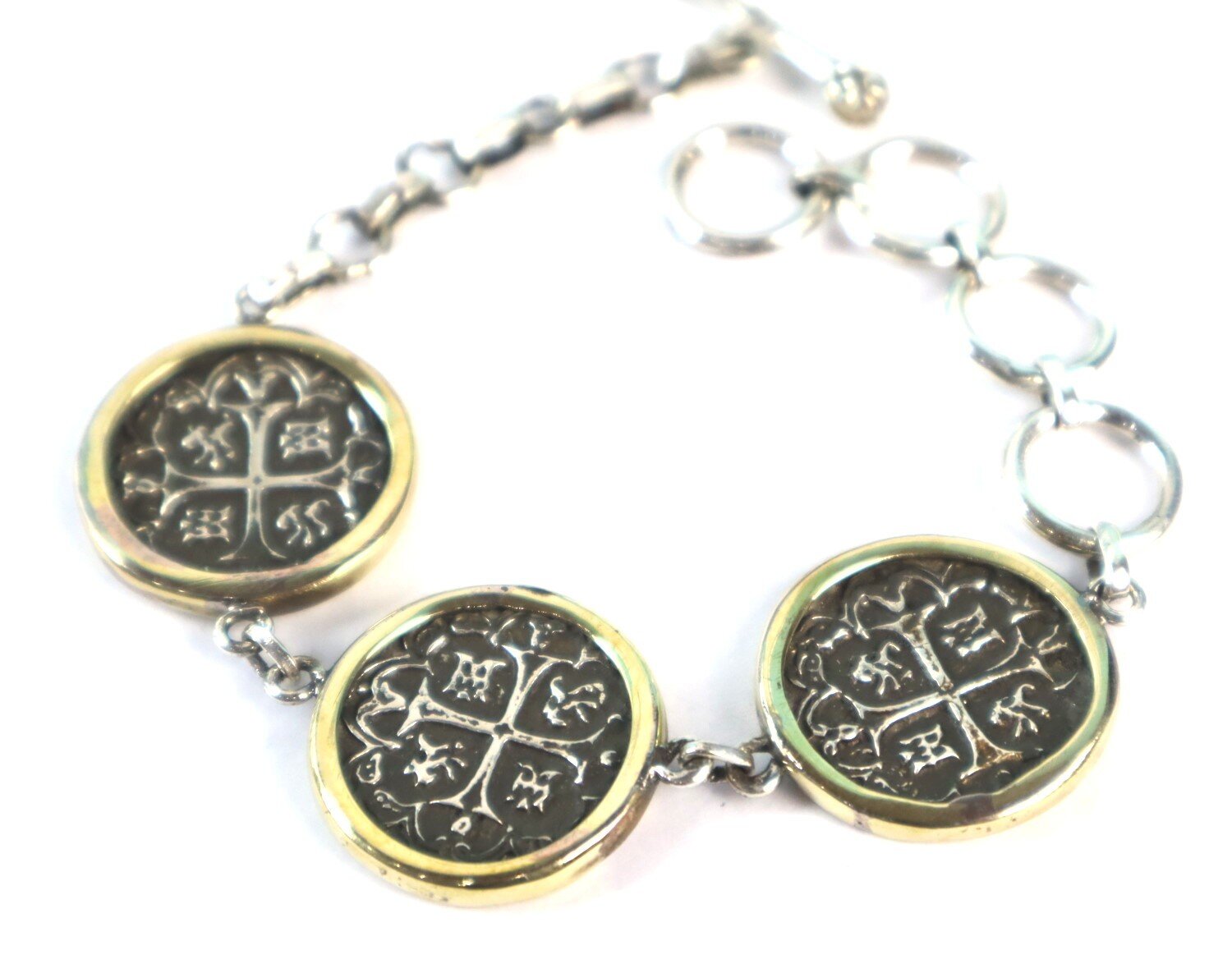 Atocha Shipwreck 3 SPAIN COLONIAL PIRATE COIN solid .925 silver BRACELET 6-8 in