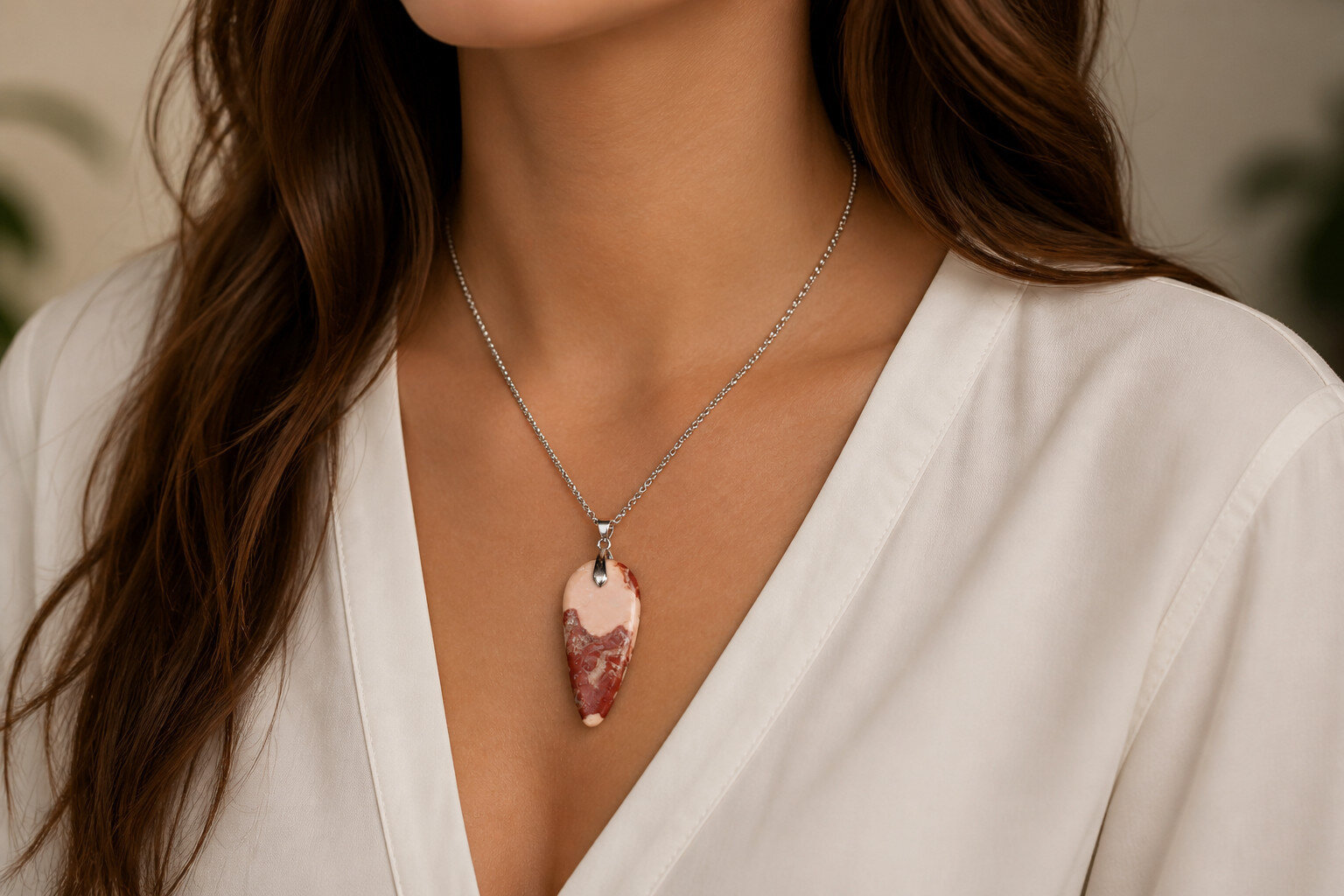 3 Inch Natural Pink Red Jasper Pendant 72mm 17.5grams free cord