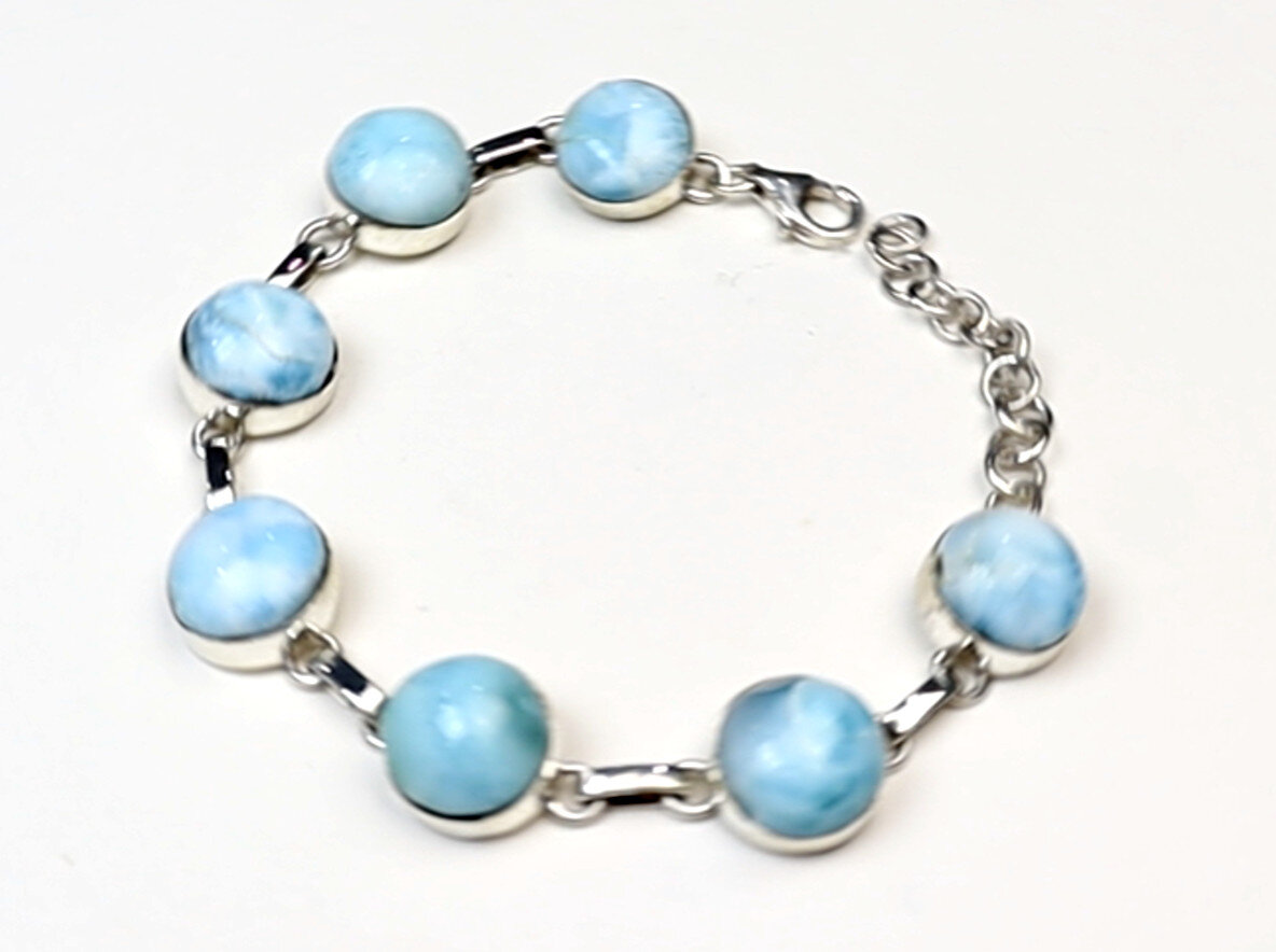 Finest Natural Light Blue Larimar .925 Sterling Silver Bracelet 6 1/4inch – photo 4