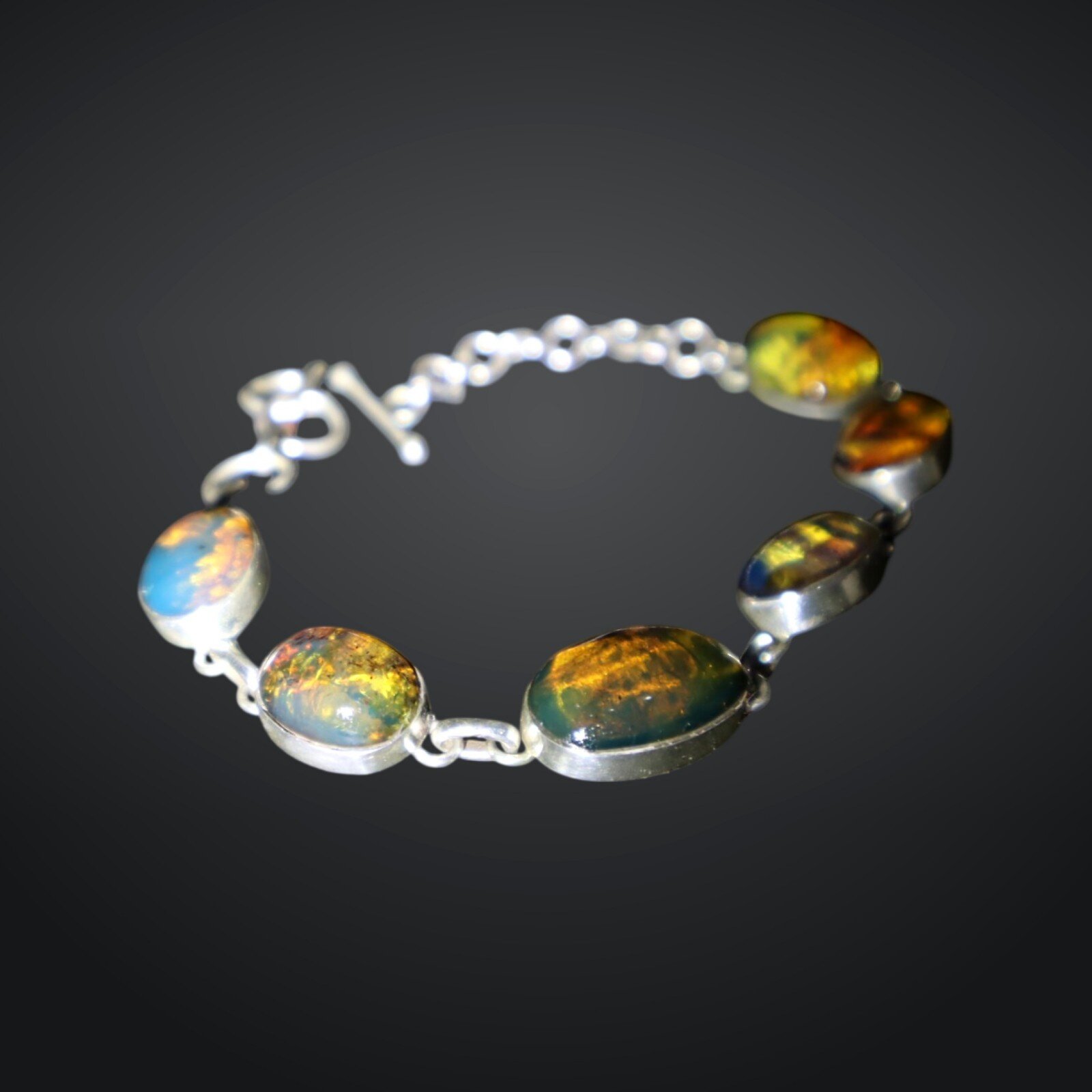 Quality Artisan Blue Green Dominican Amber 925 Sterling Silver Oval Bracelet 5"+ – photo 4