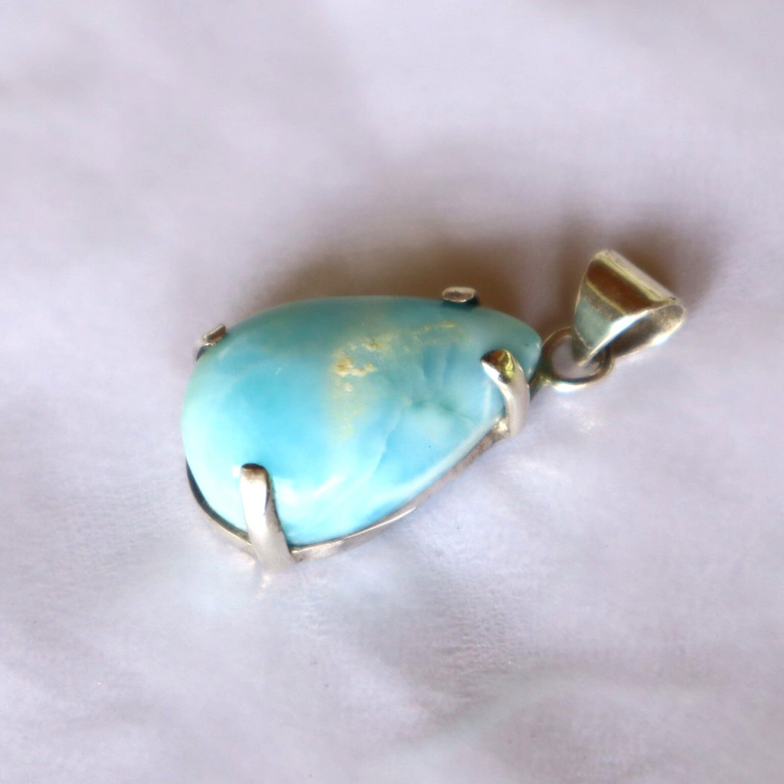 Genuine Beautiful Sky Blue Larimar 925 Sterling Silver Teardrop Pendant 32mm 6.1g – photo 7