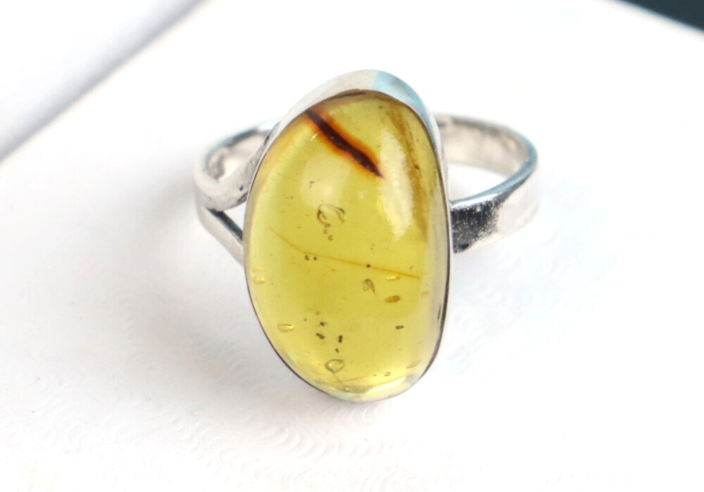 Exquisite Natural Clear Light Green Amber .925 Sterling Silver Ring #6 – photo 6