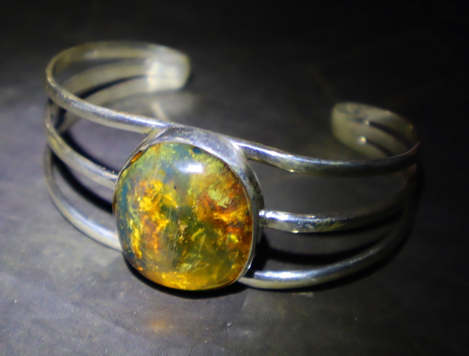 Natural Clear Green Blue Amber solid .925 Sterling Silver Cuff Bangle 7inch – photo 6