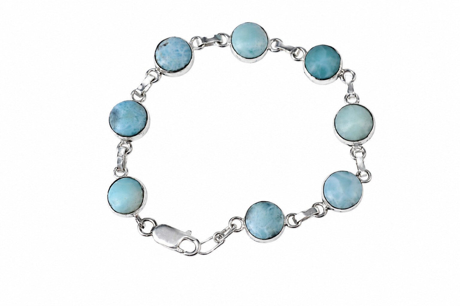 Pretty Natural Sky Blue Larimar .925 Sterling Silver Bracelet 8inch