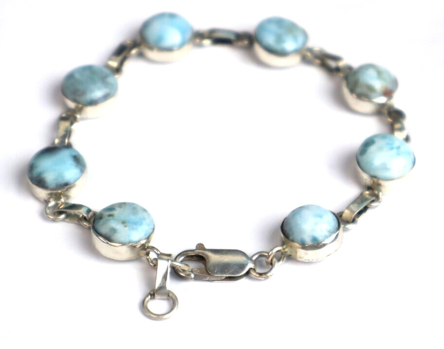 Lovely Natural Sky Blue Larimar .925 Sterling Silver Bracelet 200.0mm 7.5" – photo 3