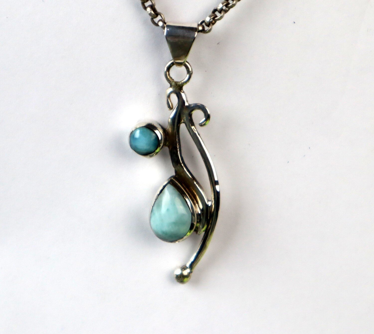 Lovely Natural Sky Blue Larimar .925 Sterling Silver Pendant 47mm – photo 8