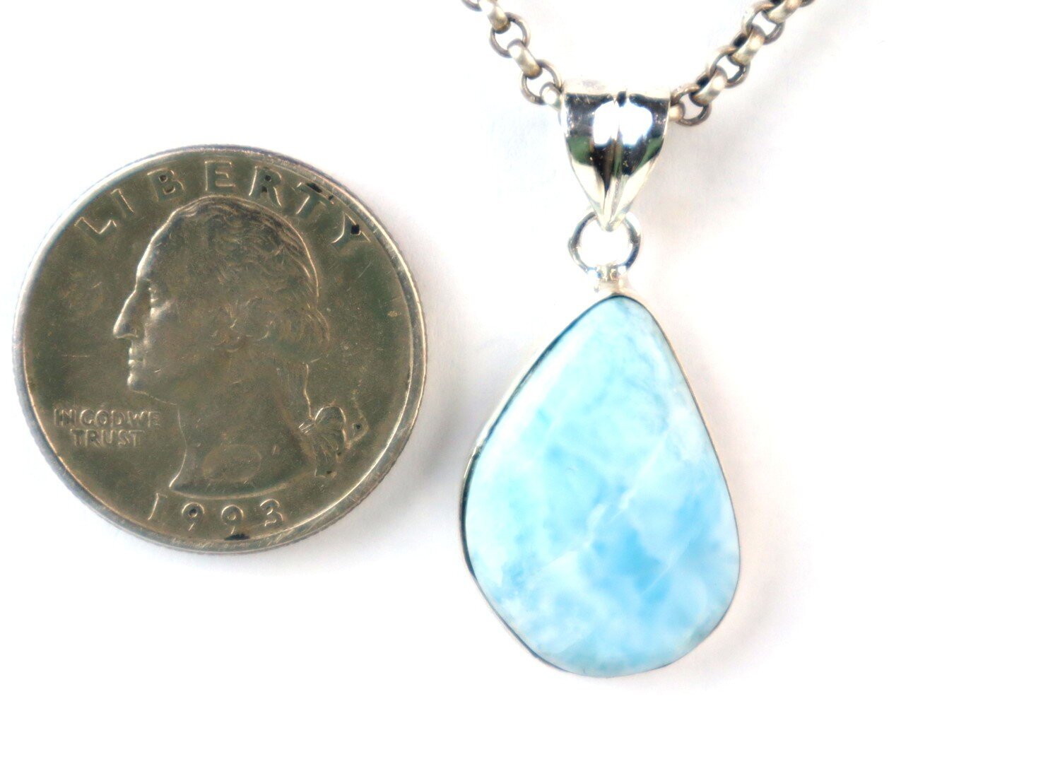 Larimar Blue Sterling Silver Teardrop Pendant 34mm – photo 5
