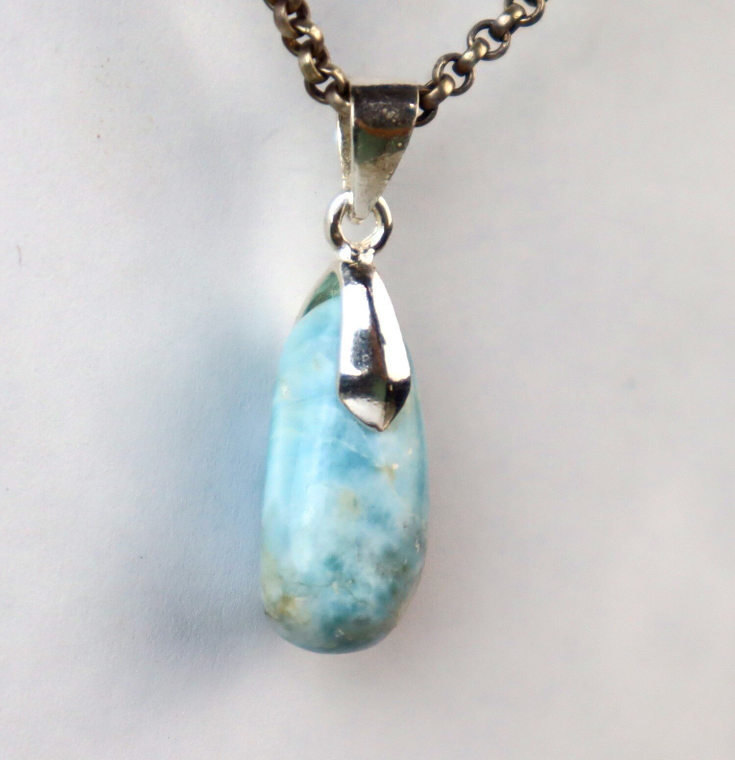 Lovely Natural Ocean Blue Larimar .925 Sterling Silver Pendant 34mm – photo 6