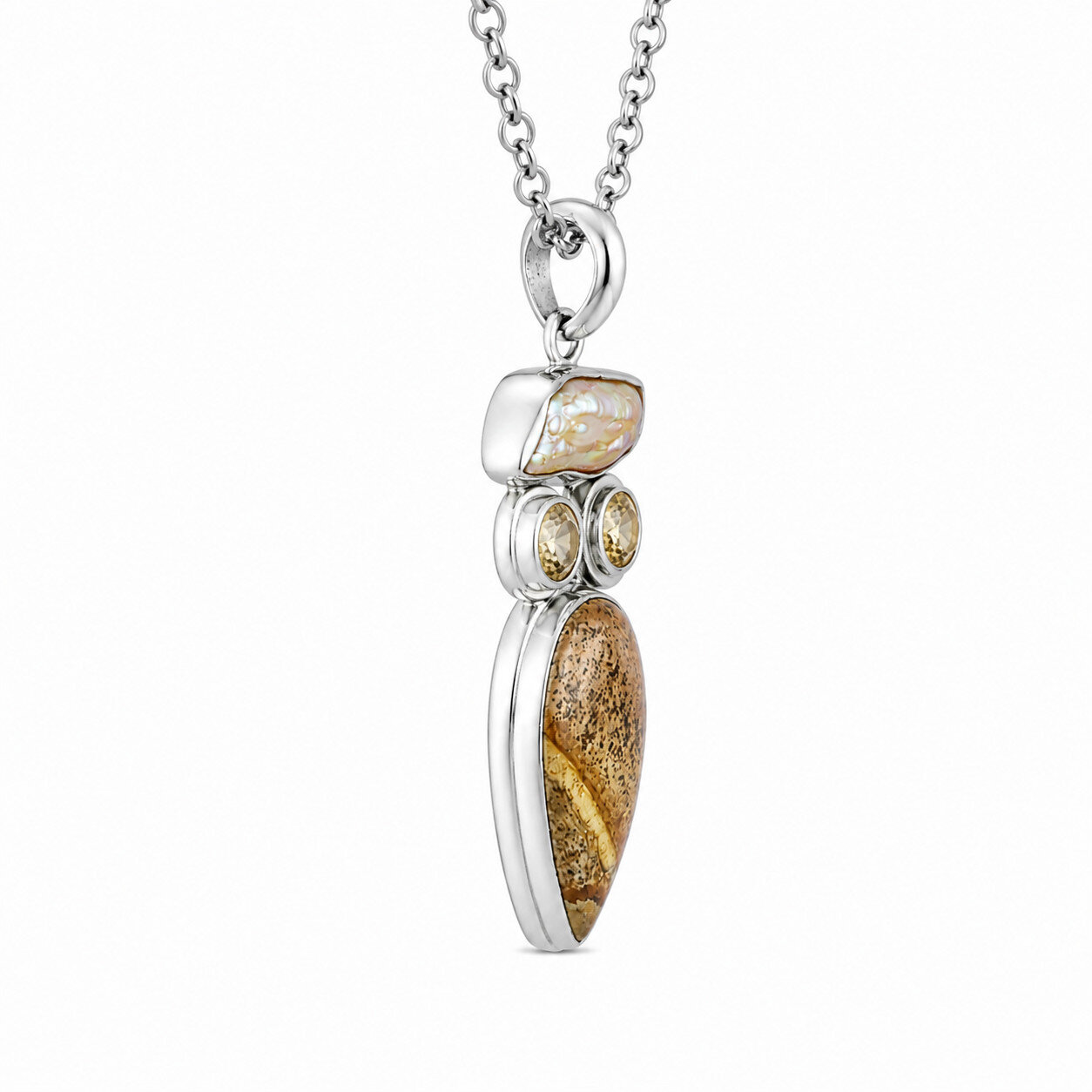 Authentic Beautiful Brown Yellow Picture Jasper, Citrine & Abalone Pendant 60mm – photo 4