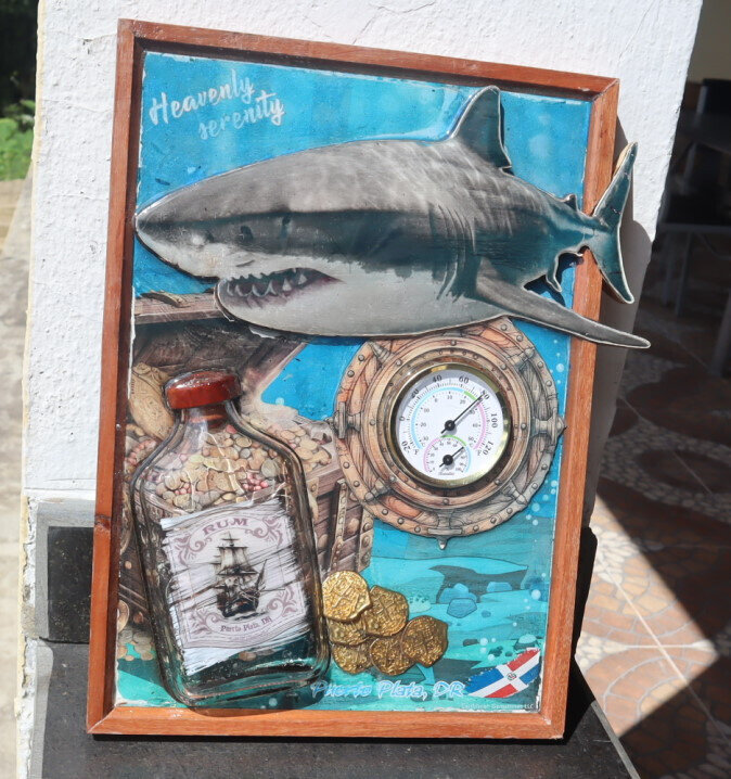 Wood artwork wall decoration Thermometer Hydrometer Shark Oceanic Treasure 12" – photo 12