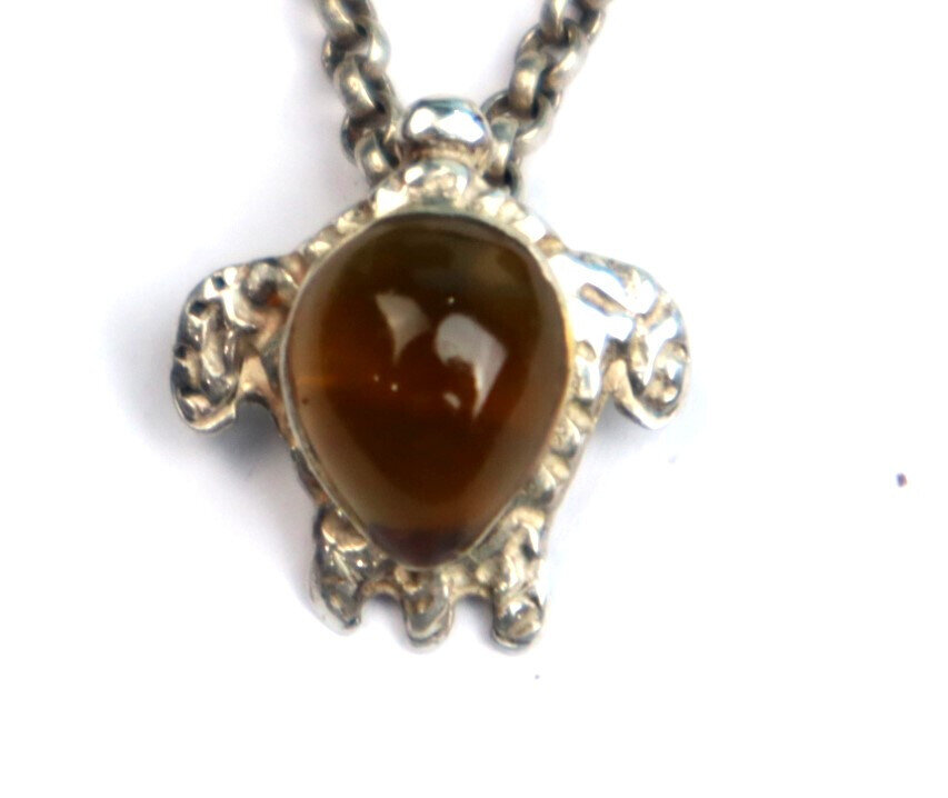 Beautiful Natural Orange Red Amber .925 Sterling Silver Turtle Pendant 18mm – photo 8