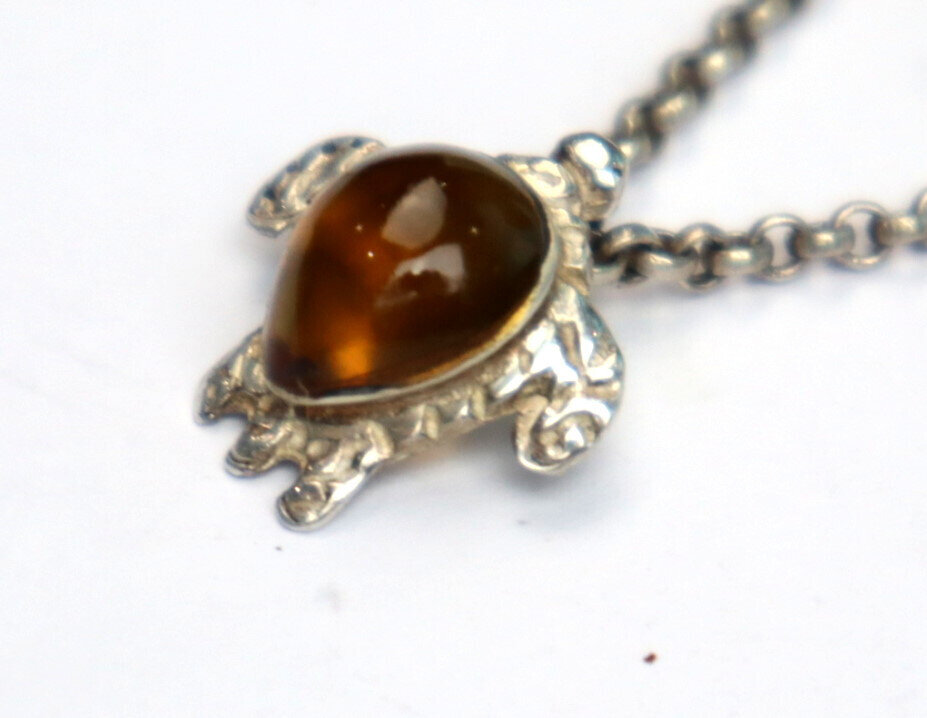 Beautiful Natural Orange Red Amber .925 Sterling Silver Turtle Pendant 18mm – photo 9