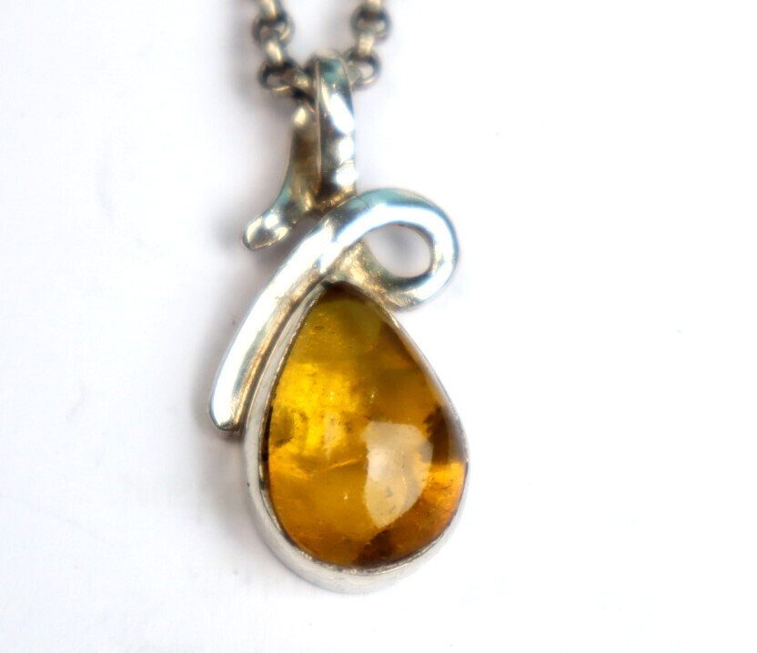 Natural Dominican Yellow Amber Pendant 925 Sterling Silver 30mm Clear Orange – photo 11