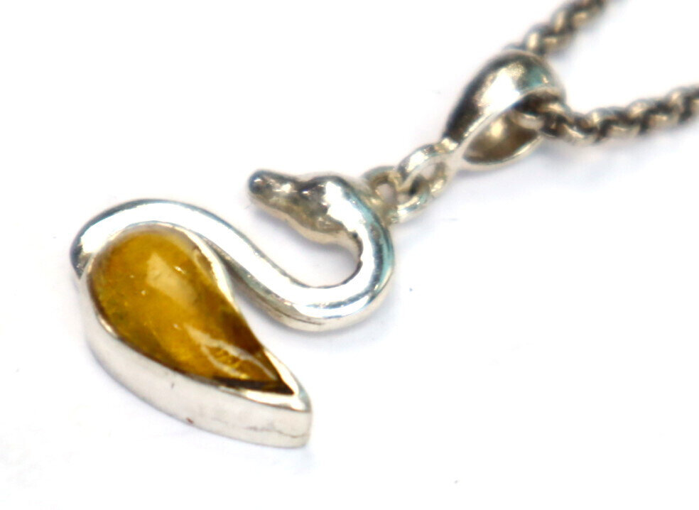 Lovely Natural Clear Yellow Orange Amber .925 Sterling Silver Swan Pendant 32mm – photo 5