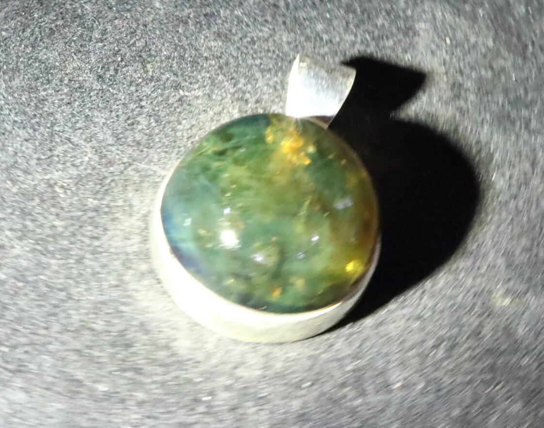 Exquisite Natural Clear Ocean Green Amber .925 Sterling Silver Pendant 35mm – photo 4