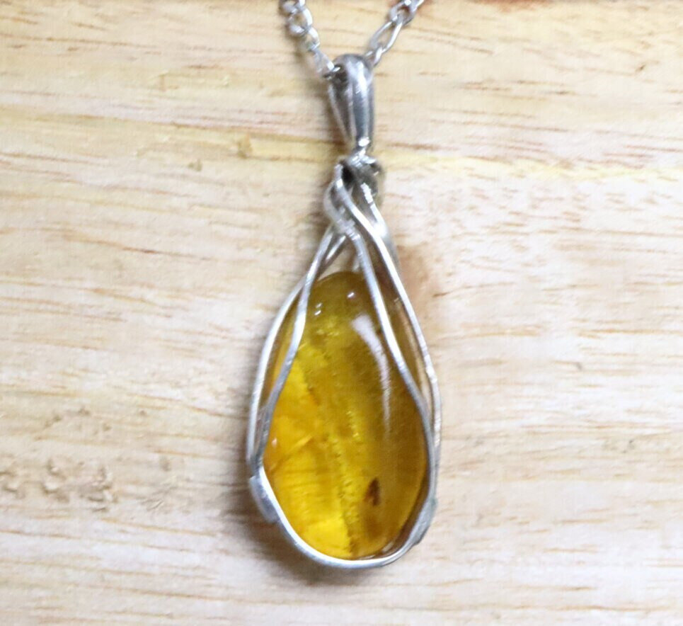 Natural Clear Amber fossil Insect Bee Wasp .925 Sterling Silver Pendant 50mm – photo 5